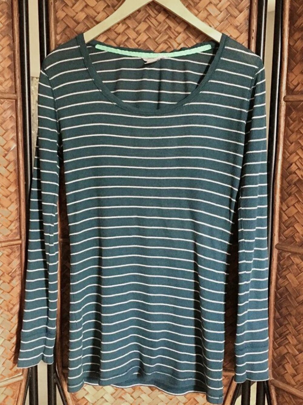 Vintage Y2K Joe Fresh Teal & White Striped Long Sleeve Shirt